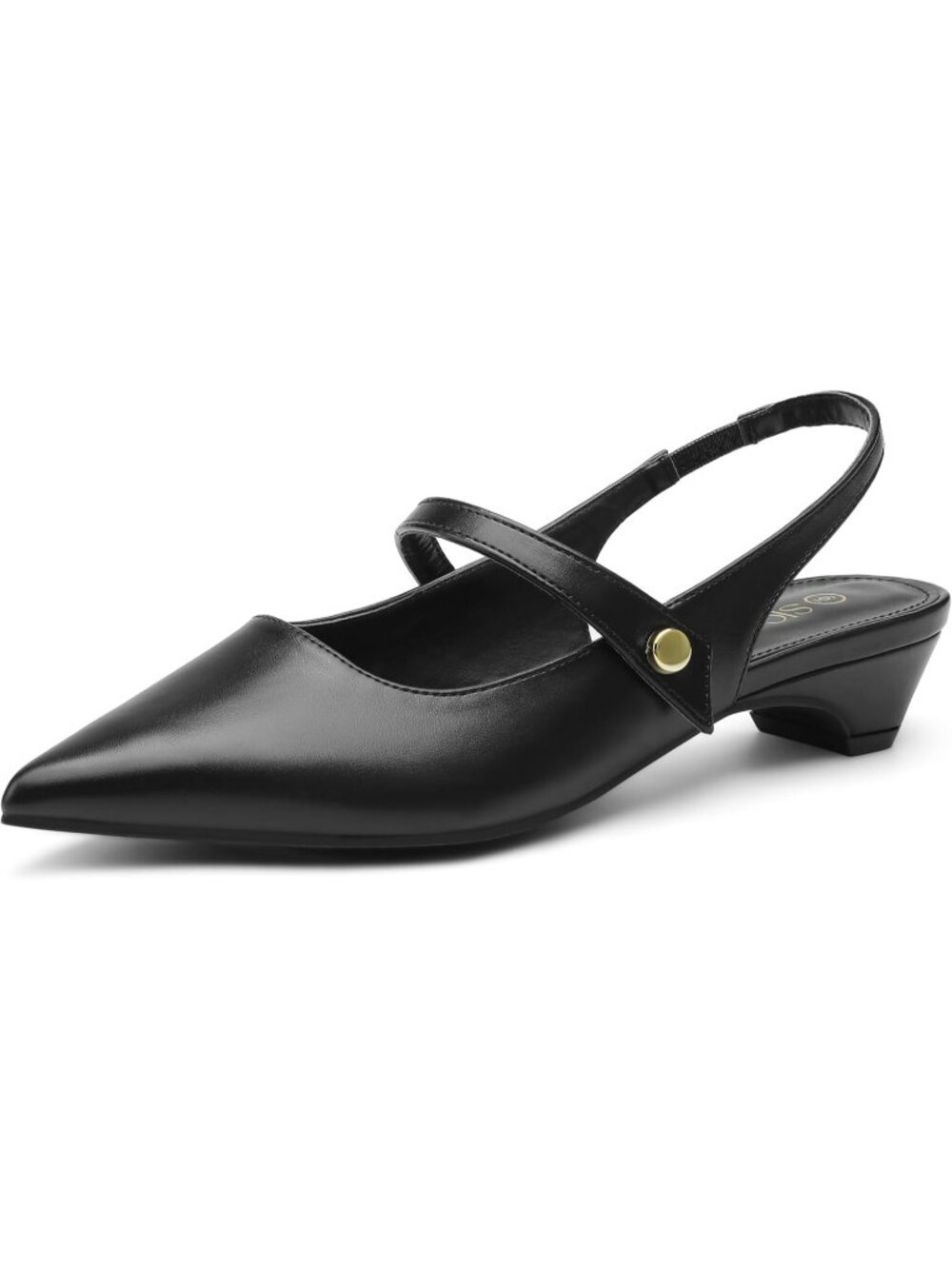 Women's Black Bead Comfortable Slingback Low Heels Flower Ankle Strap Sandals